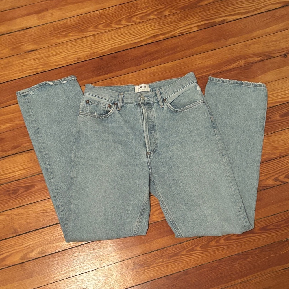 Agolde Straight Leg Jeans in Light Blue Wash